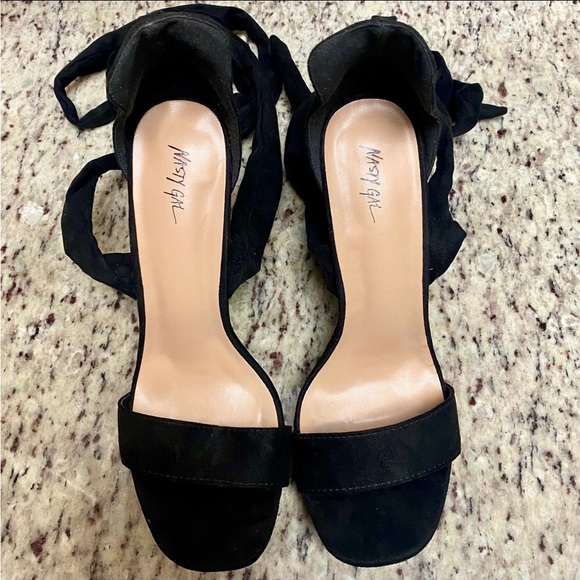 Nasty Gal Ankle Tie Platform Heels - Black, Faux Suede - Picture 5 of 6